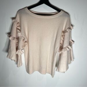 Club Monaco cashmere Cream Ruffle Sleeve Sweatshirt